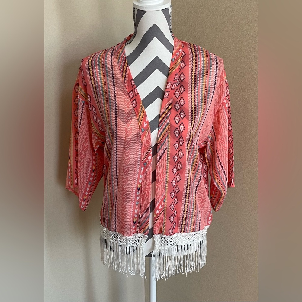 L8Ter Geometric Print Cardigan - Swim Suit Cover Up - Size: Medium
